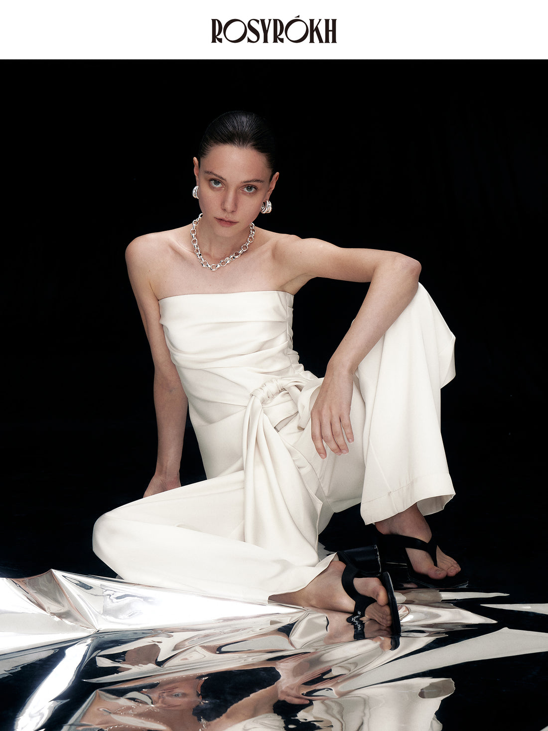 Elegant Date Night Satin Strapless Evening Gown Set