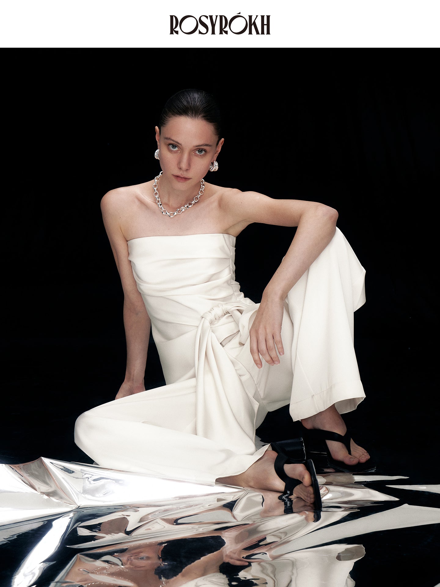 Elegant Date Night Satin Strapless Evening Gown Set