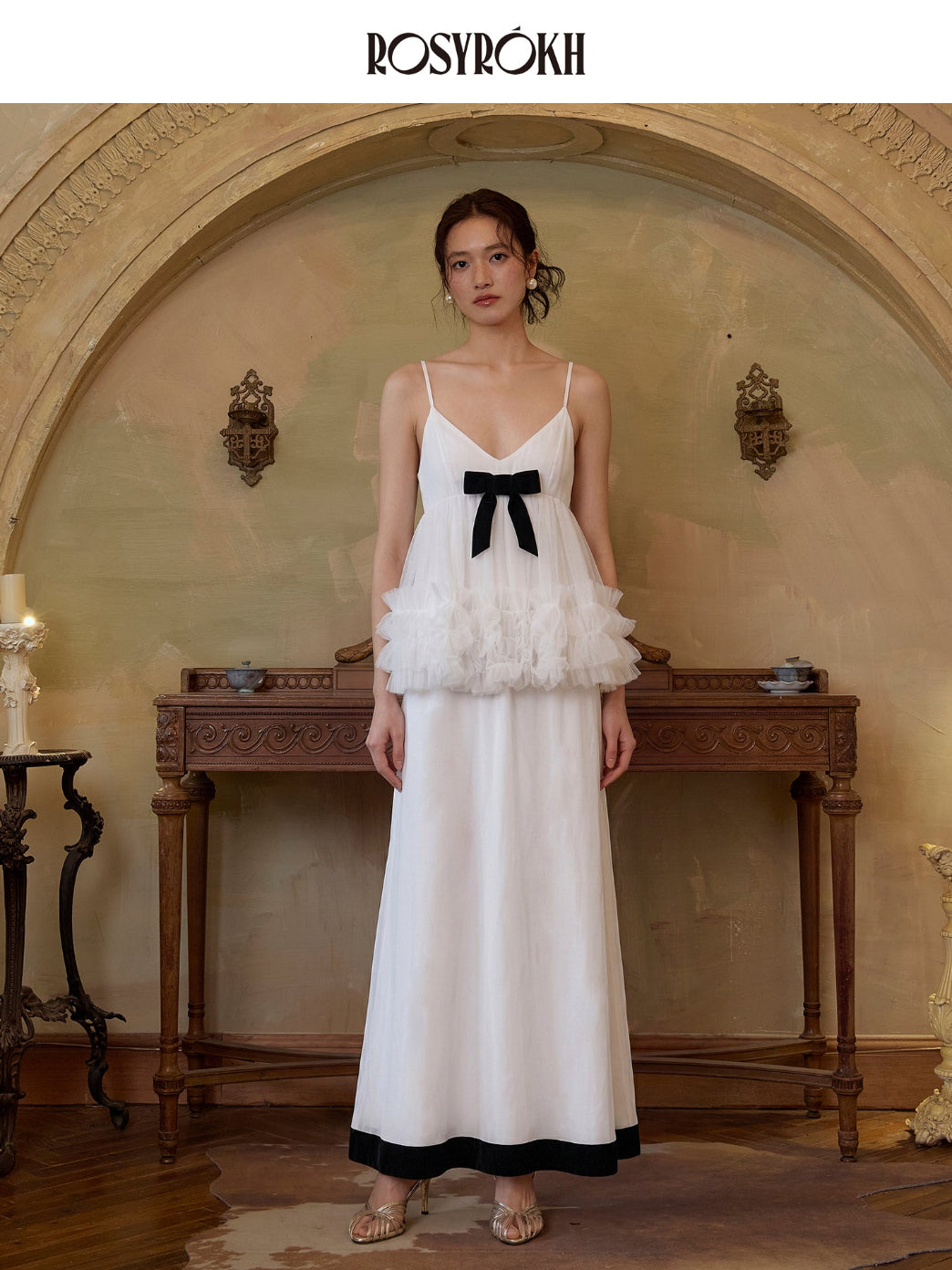 Bow-Detailed Chanel-Style Tulle-Inserted Slip Dress Set for Birthday