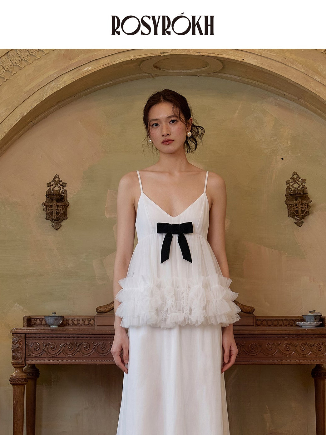 Bow-Detailed Chanel-Style Tulle-Inserted Slip Dress Set for Birthday-Top