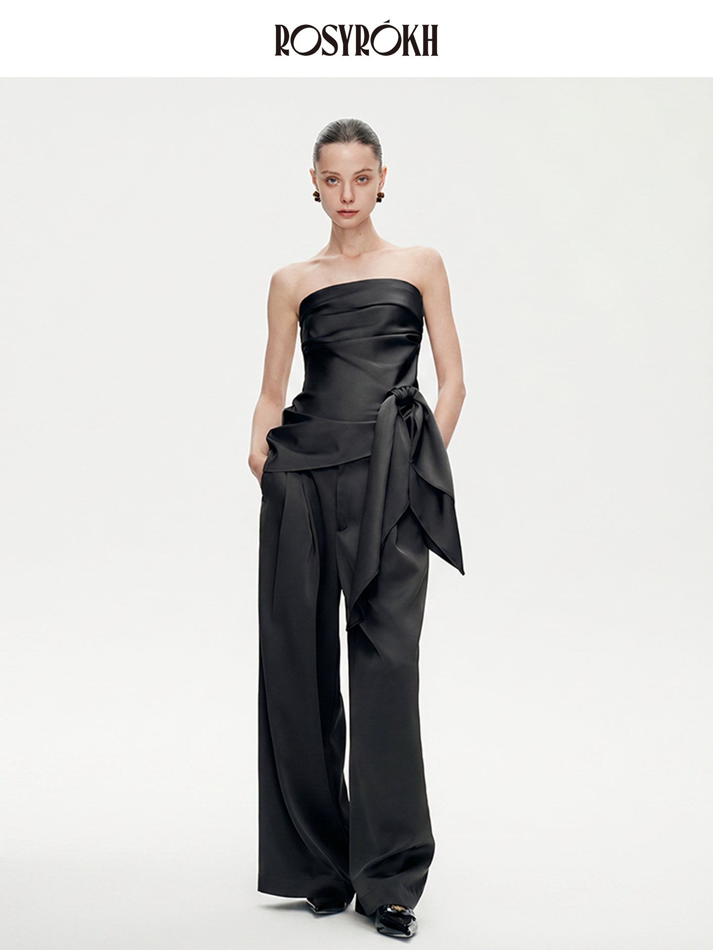 Elegant Date Night Satin Strapless Evening Gown Set