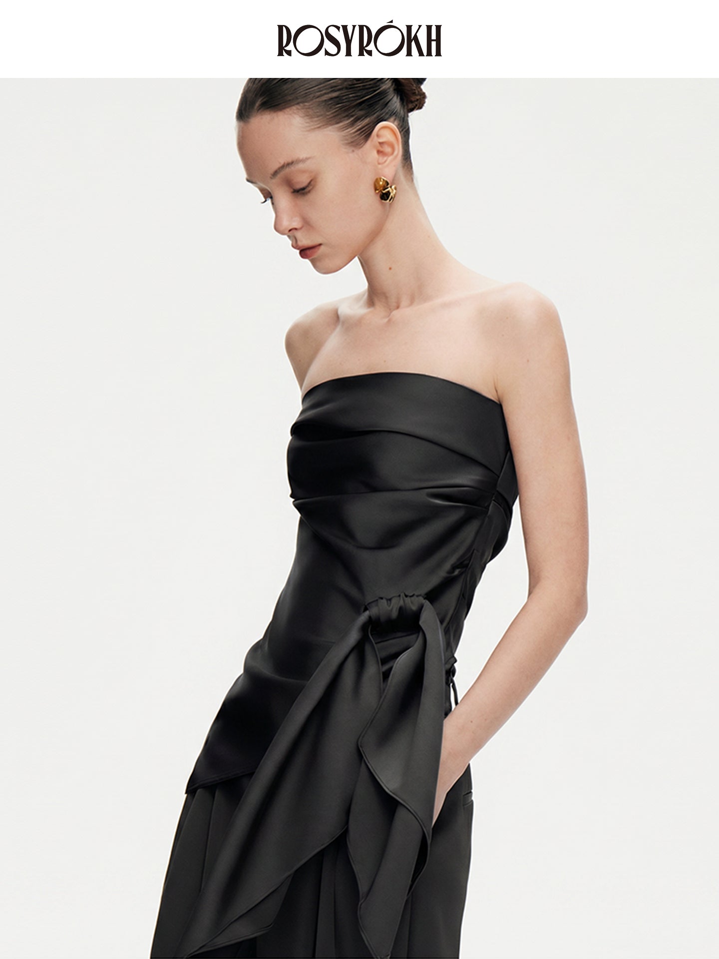 Elegant Date Night Satin Strapless Evening Gown Set