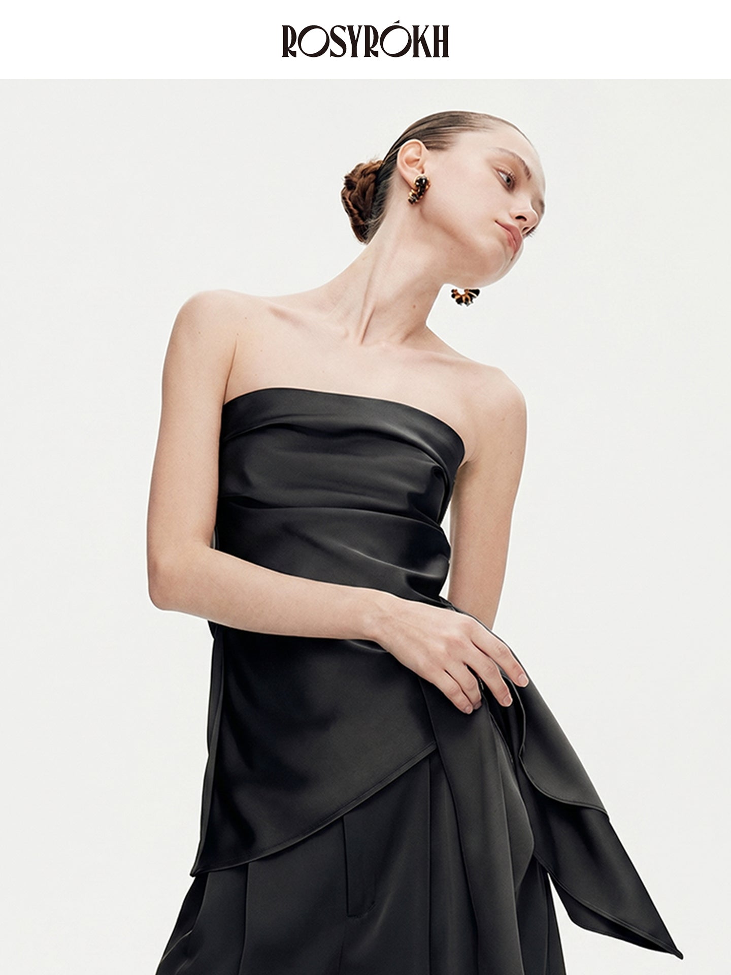 Elegant Date Night Satin Strapless Evening Gown Set