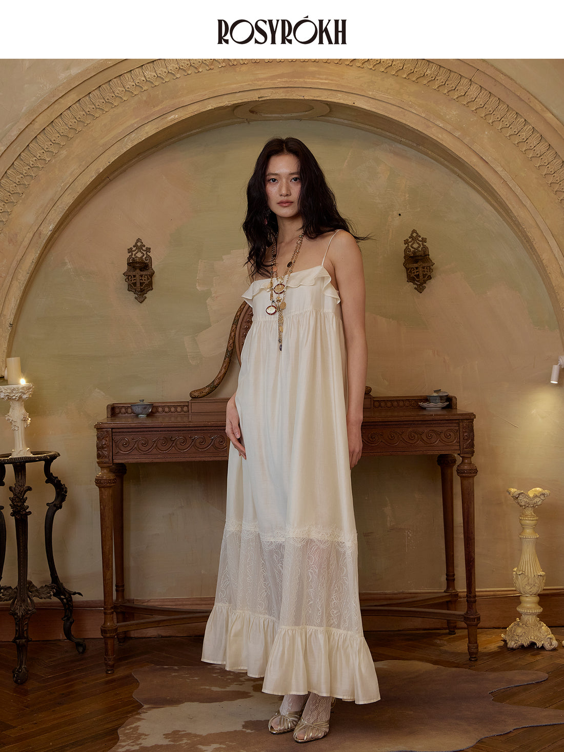 Luminous Weave & Shadow Lace-Trimmed Slip Dress