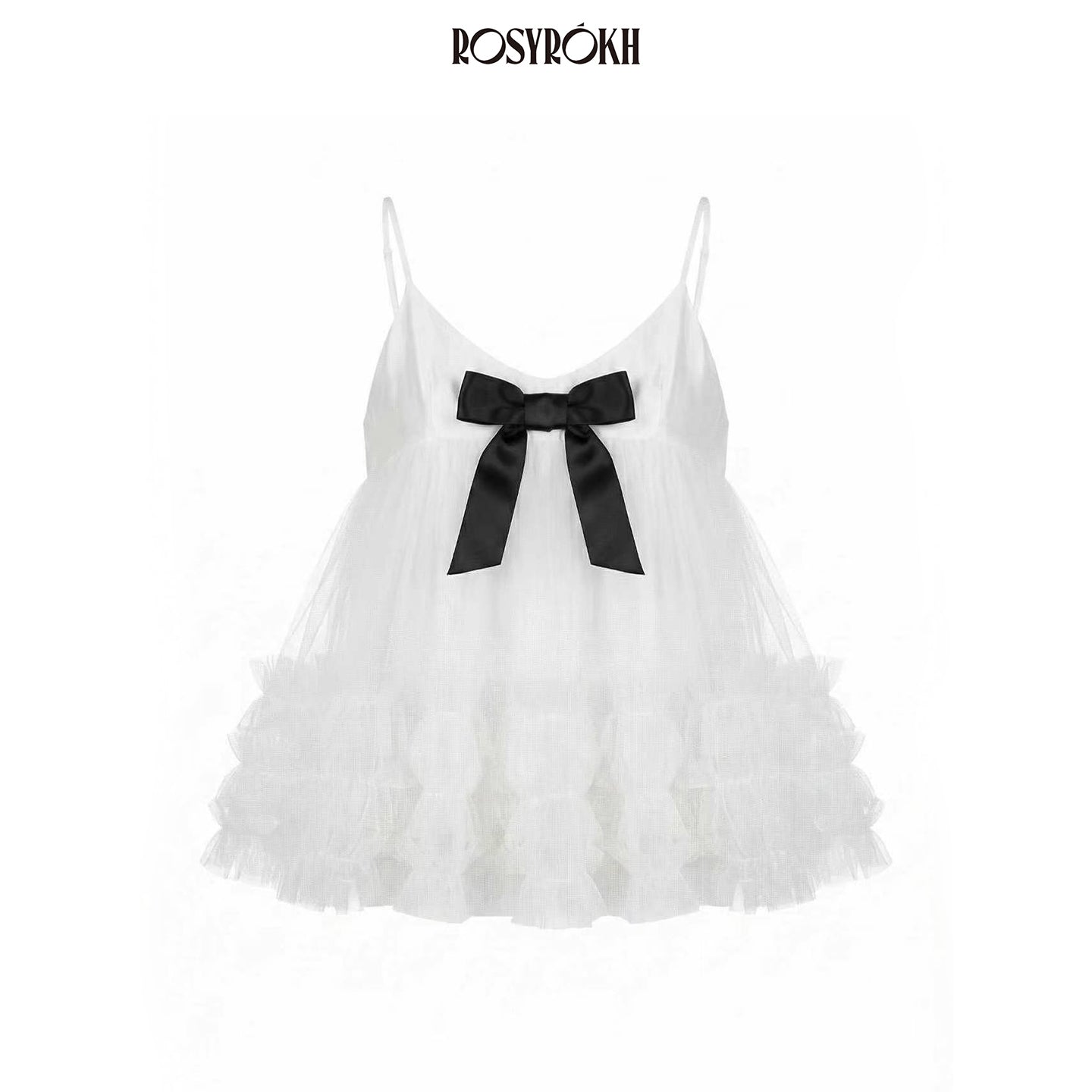 Bow-Detailed Chanel-Style Tulle-Inserted Slip Dress Set for Birthday-Top