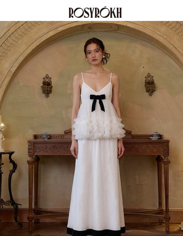 Bow-Detailed Chanel-Style Tulle-Inserted Slip Dress Set for Birthday-Top