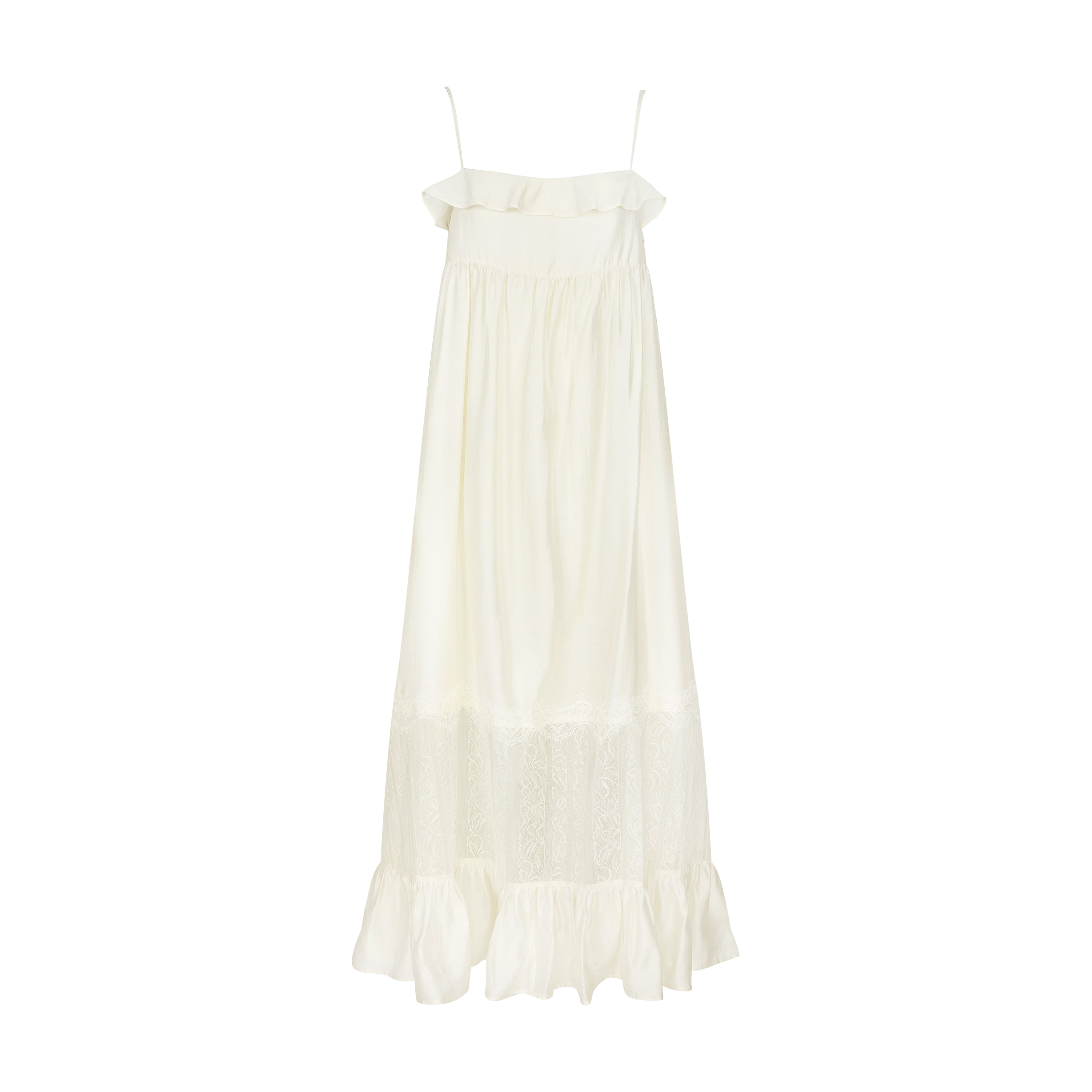 Luminous Weave & Shadow Lace-Trimmed Slip Dress